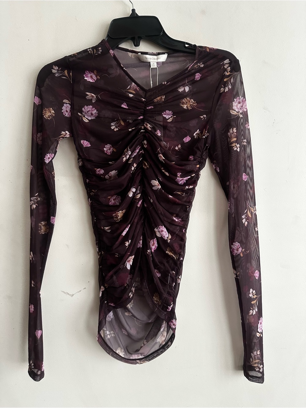 Favorite Daughter Plum Floral Ruched Mesh Top